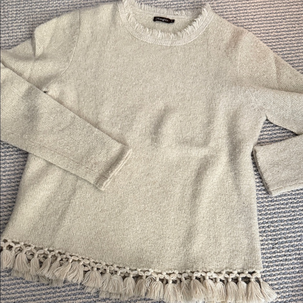 J. McLaughlin Cream Sweater with Fringe Accents